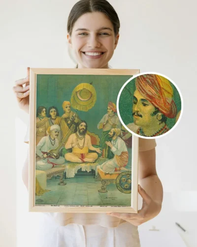 Shivaji Ramdas Bhet by M. V. Dhurandhar Ravi Verma Press | A3 Framed Poster