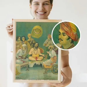 Shivaji Ramdas Bhet by M. V. Dhurandhar Ravi Verma Press | A3 Framed Poster